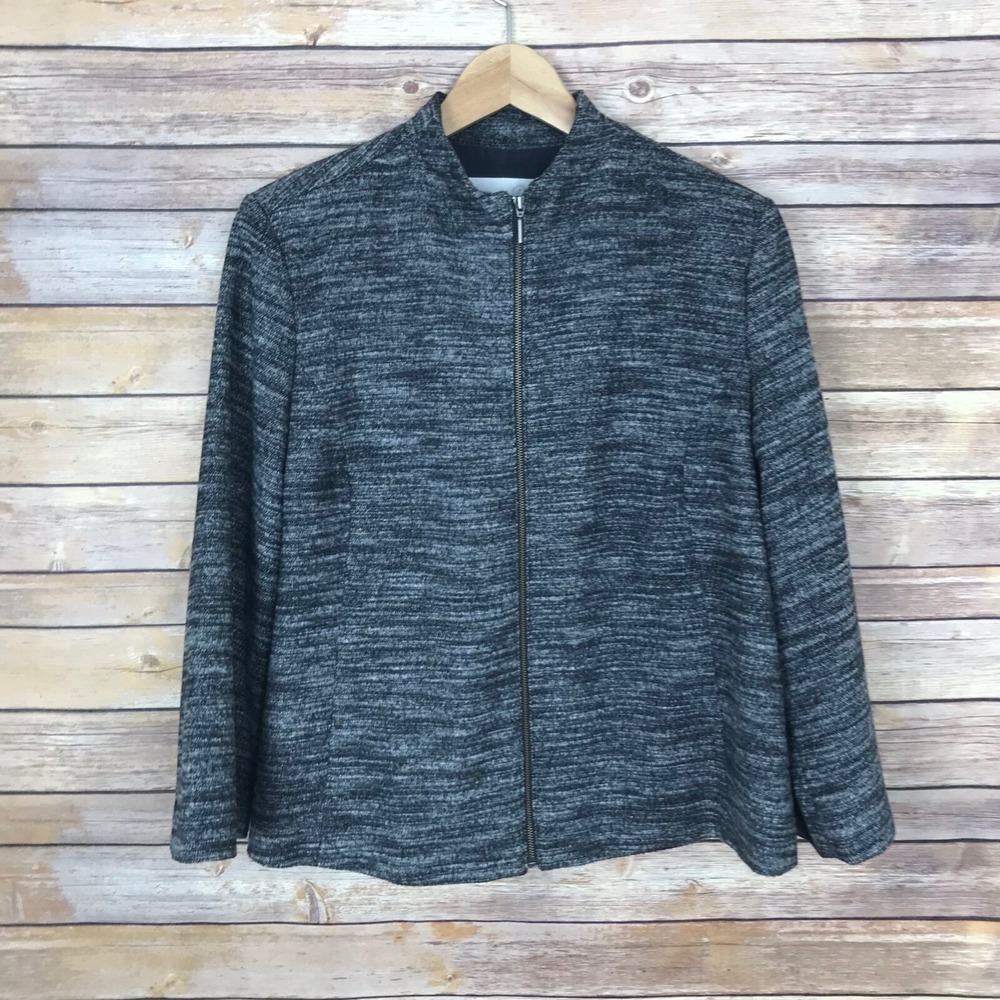 Emerson Rose Jacket Womens L Black Zip Up Pleated Back Swing Blazer Space Dye